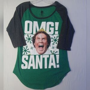 Elf Xmas Santa 3/4 Sleeve Raglan Tee -‎ Size Large (11-13)
